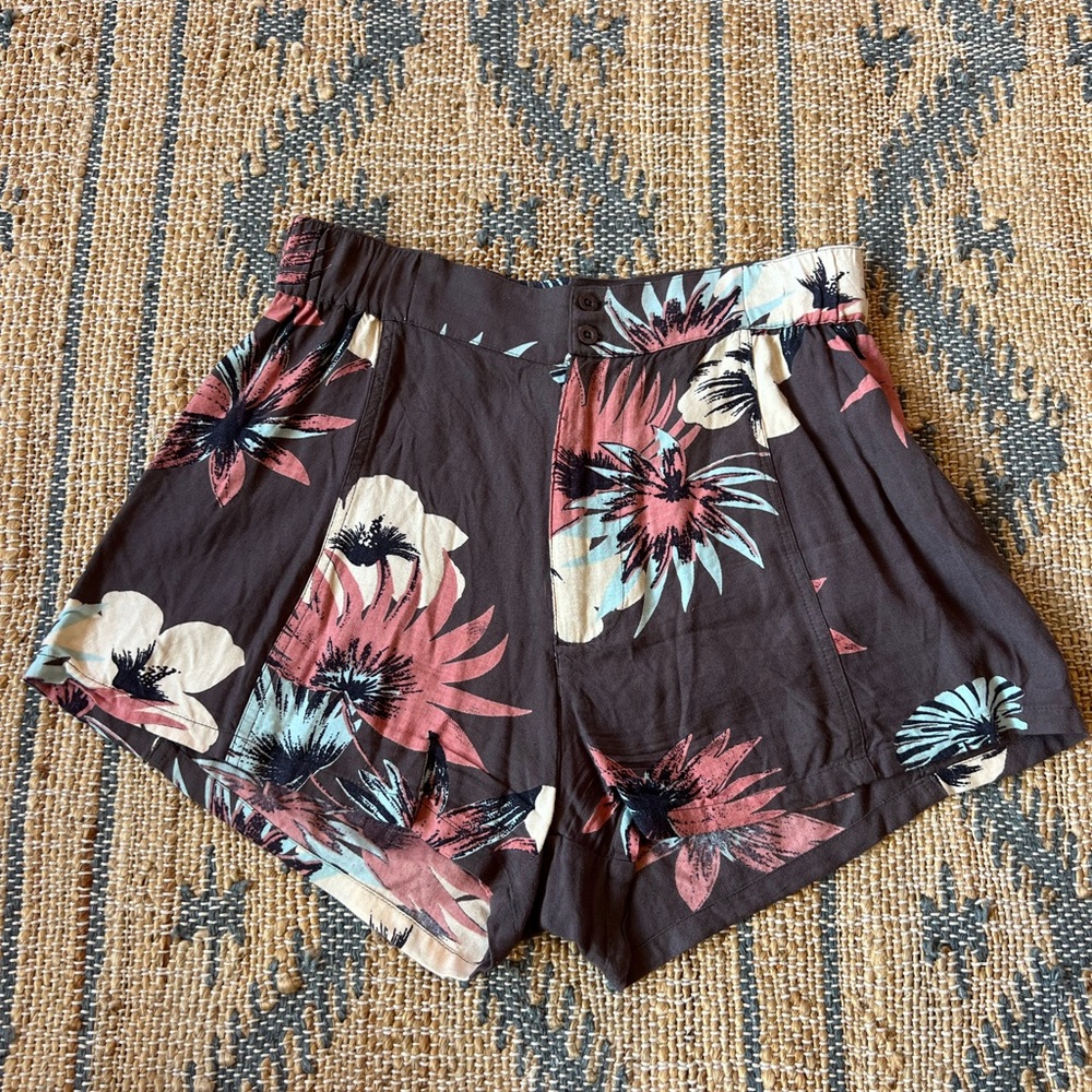 RVCA Black Floral High Waist Women's Shorts